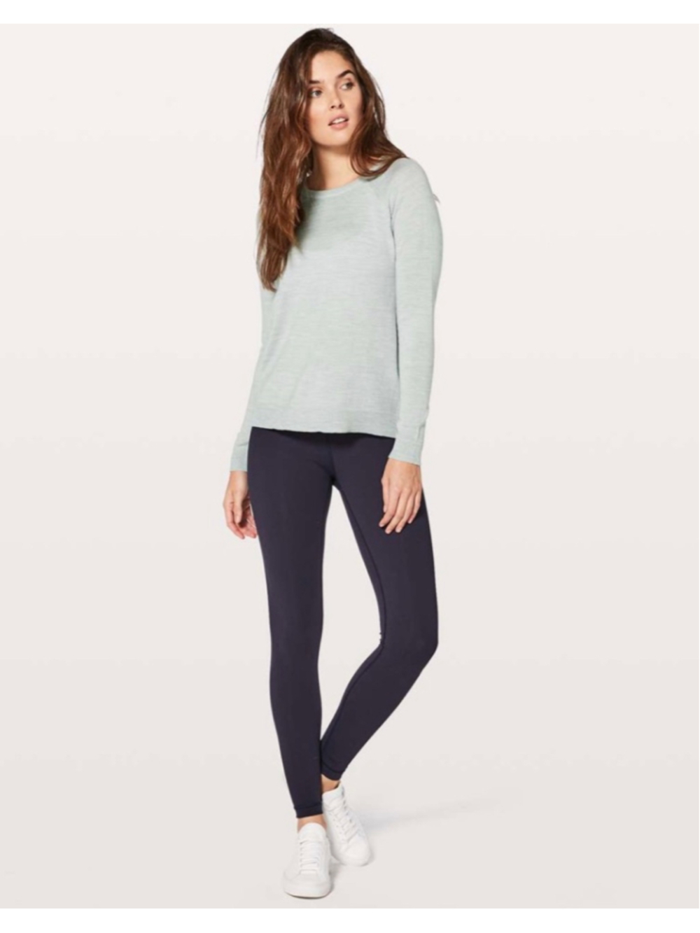 Lululemon Tied To You Sweater 4 Blue Gray Merino Wool Lace Up Back Pullover